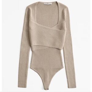 Abercrombie & Fitch LuxeLoft Wrap Bodysuit in Oatmeal